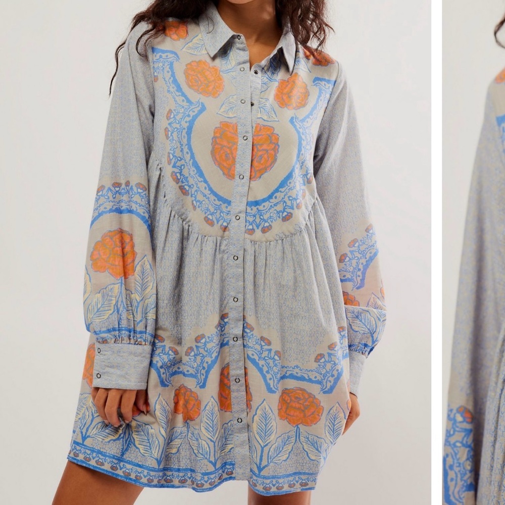 🦄 NWT FREE PEOPLE Smell the Roses Mini Floral Dress in Baby Blue Combo - Large